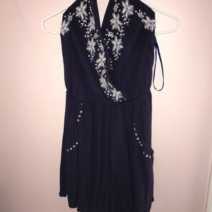Embroidered blue romper